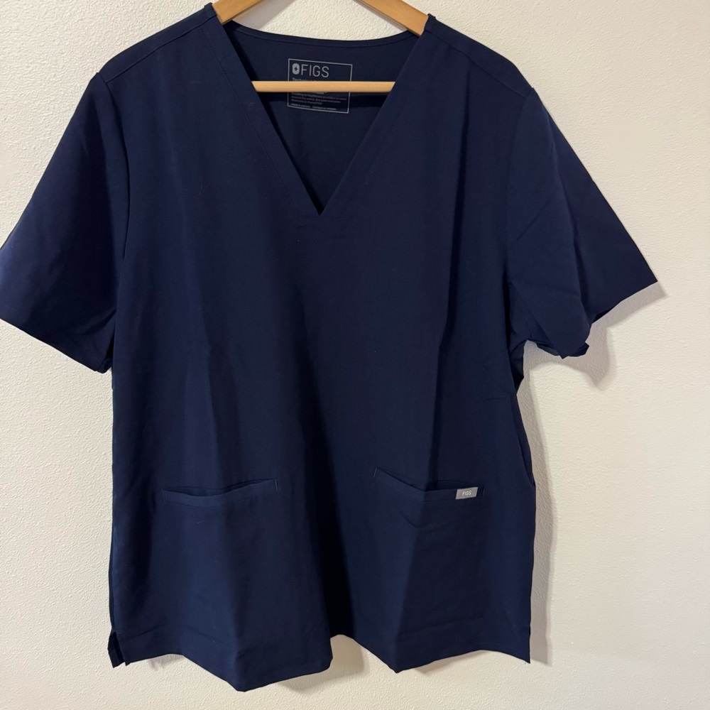 FIGS Casma Three Pocket V-Neck Scrub Top Navy Short Sleeve Clinic Medical-XXL
